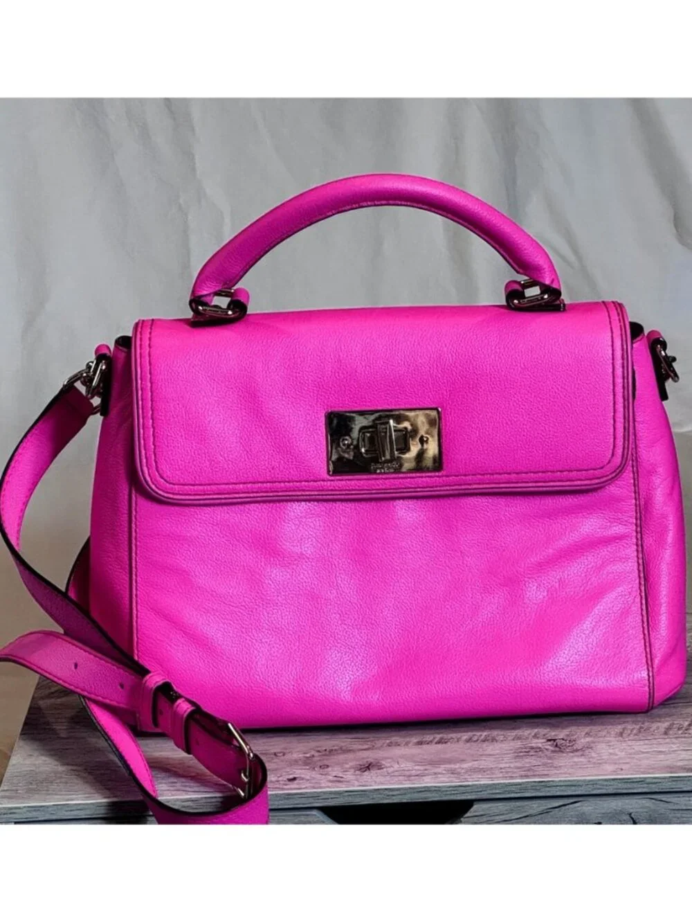 Kate Spade Hot Pink Pebbled Leather Satchel Top Handle Crossbody Bag